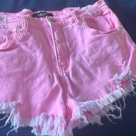 AKIRA Vibrant Pink Distressed Jean Shorts - Picture 3 of 6